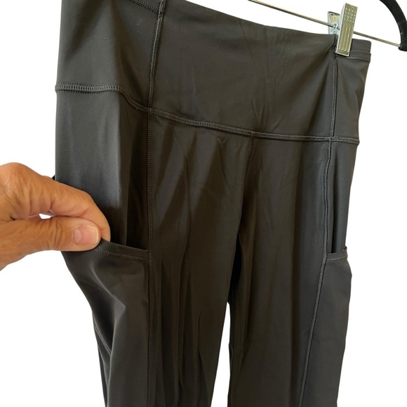 LULULEMON POWER THRU HI RISE TIGHT LEGGING 4 GRAY DROP IN POCKETS RAW LEG HEM - Picture 3 of 12